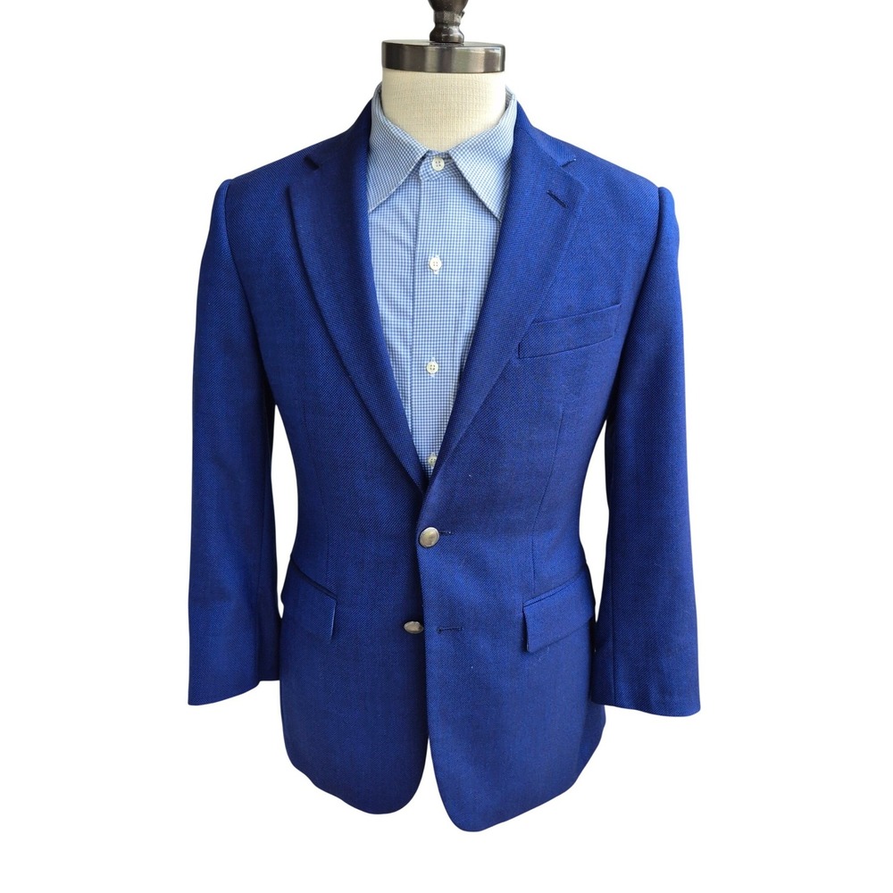 Charles Tyrwhitt Mens 38S Blazer Cobalt Blue 100% Wool Hopsack Sport Coat